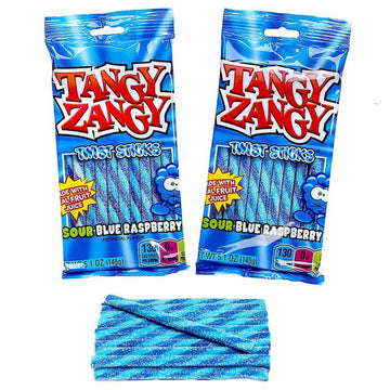 Tangy Zangy Twist Sticks Candy Packs - Sour Blue Raspberry: 12-Piece Box - Candy Warehouse