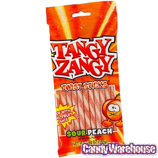 Tangy Zangy Twist Sticks Candy Packs Sour Peach 12Piece Box Candy