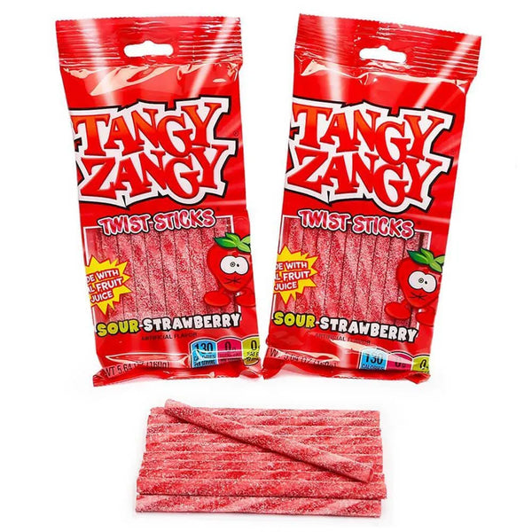 Tangy Zangy Twist Sticks Candy Packs - Sour Strawberry: 12-Piece