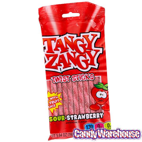 Tangy Zangy Twist Sticks Candy Packs - Sour Strawberry: 12-Piece Box - Candy Warehouse