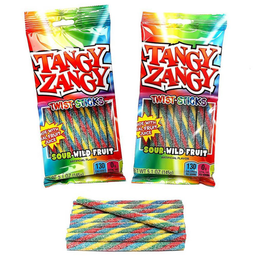 Tangy Zangy Twist Sticks Candy Packs - Sour Wild Fruit: 12-Piece Box - Candy Warehouse