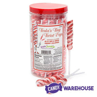 Tesla's Tiny Twist Pops - Cherry: 48-Piece Jar - Candy Warehouse