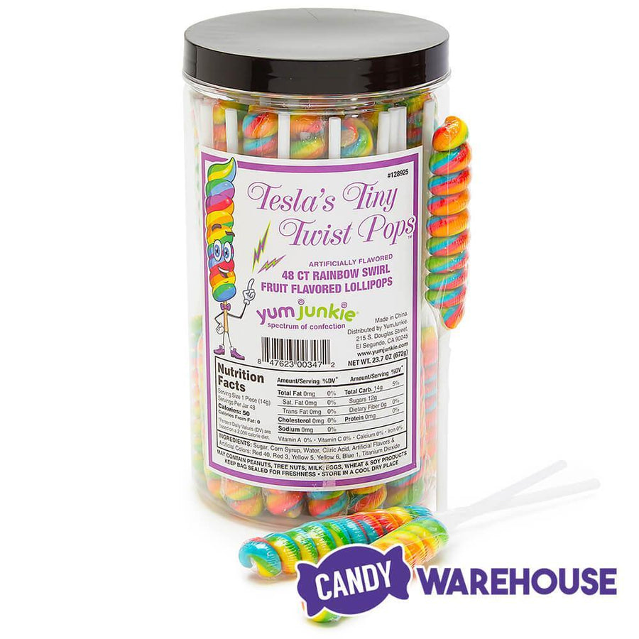 Tesla's Tiny Twist Pops - Rainbow: 48-Piece Jar - Candy Warehouse