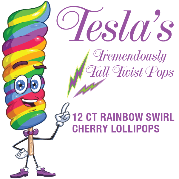 Tesla's Tremendously Tall 3-Ounce Twist Pops - Rainbow Cherry: 12-Piece Box - Candy Warehouse