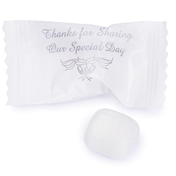 Thanks Wedding Theme Wrapped Buttermint Creams: 300-Piece Case - Candy Warehouse