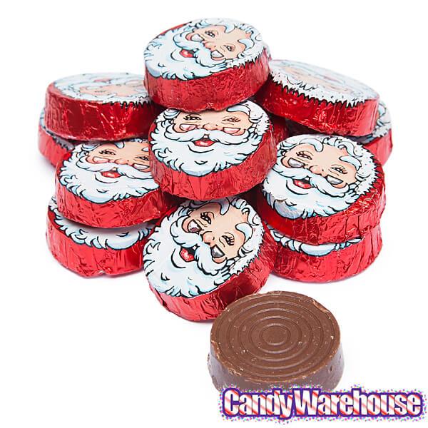 Thompson Foiled Crispy Milk Chocolate Christmas Santa Face Discs: 5LB Bag - Candy Warehouse