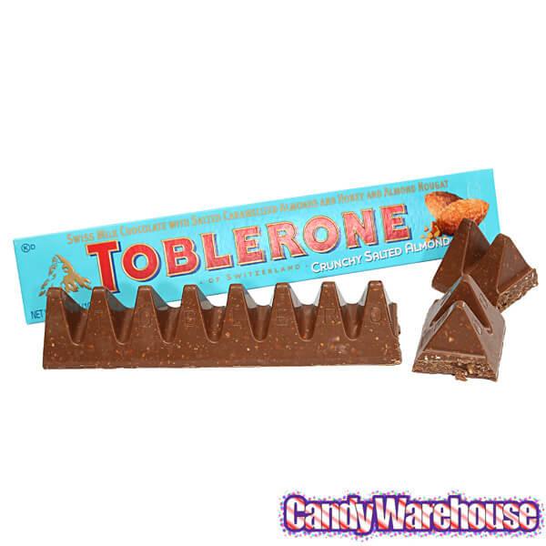 Toblerone Crunchy Salty Almond Chocolate Bars: 20-Piece Box - Candy Warehouse