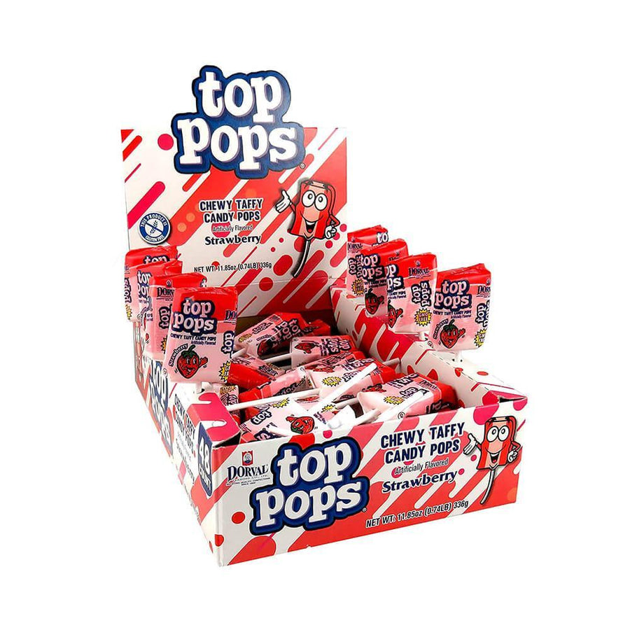 Top Pop Chewy Taffy Candy Suckers Strawberry: 48-Piece Box - Candy Warehouse