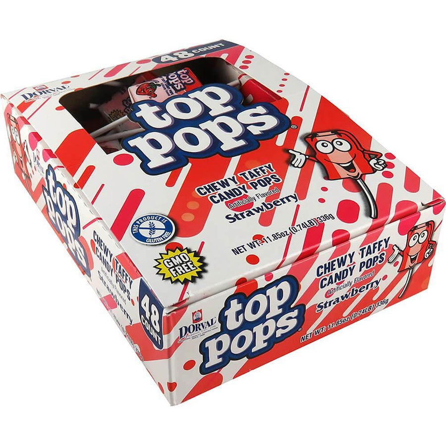 Top Pop Chewy Taffy Candy Suckers Strawberry: 48-Piece Box - Candy Warehouse