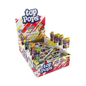 Top Pop Chewy Taffy Candy Suckers Strawberry Lemon: 48-Piece Box - Candy Warehouse