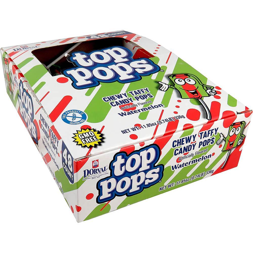 Top Pop Chewy Taffy Candy Suckers Watermelon: 48-Piece Box - Candy Warehouse