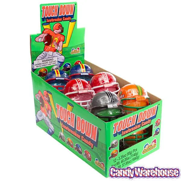 candy fishing pole with a football helmet Touch Down Jawbreaker Football Helmet Candy Packs: 12-Piece Box