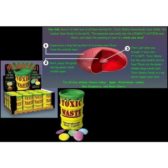 Toxic Waste Sour Candy Drums 12Piece Display Candy Warehouse