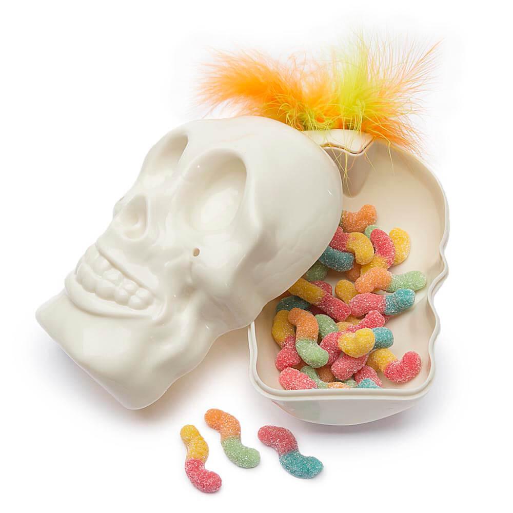 Trolli Sour Brite Crawlers Gummy Worms in Halloween Skull - Candy Warehouse