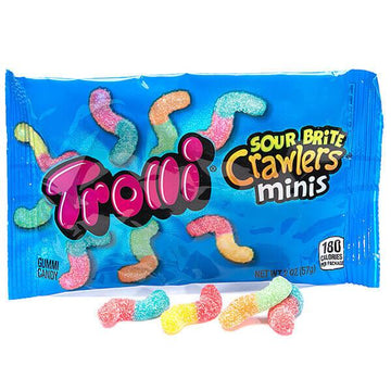 Trolli Sour Brite Crawlers Minis Gummy Worms 2-Ounce Candy Packs: 24-Piece Box - Candy Warehouse