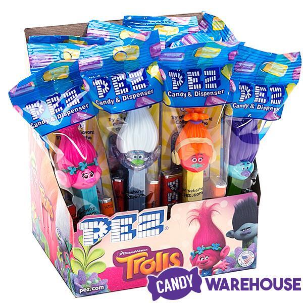 Trolls PEZ Candy Packs: 12-Piece Display - Candy Warehouse