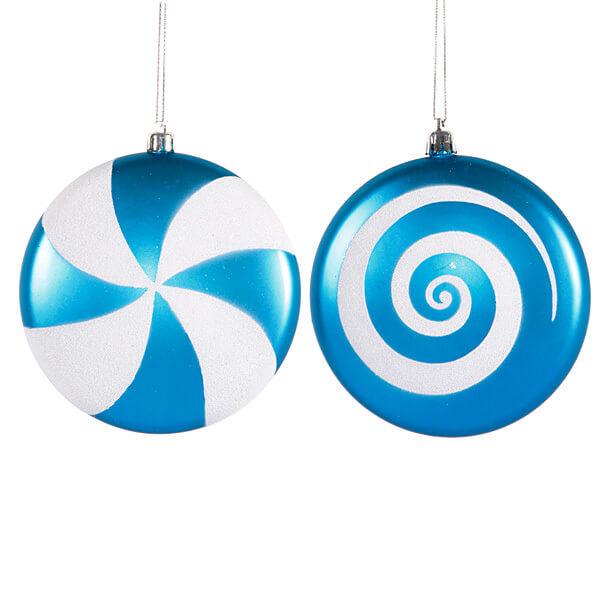 Turquoise Blue Candy Swirl Ornaments - 4.75 Inch: 4-Piece Box - Candy Warehouse