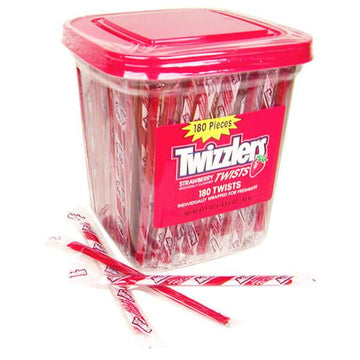 Twizzlers Strawberry Licorice Twists - Wrapped: 180-Piece Tub - Candy Warehouse