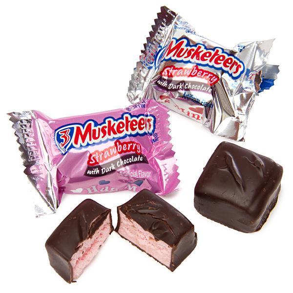 Valentine 3 Musketeers Strawberry Dark Chocolate Minis Candy: 9-Ounce Bag - Candy Warehouse