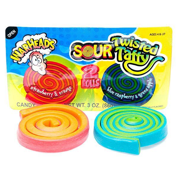 WarHeads Sour Twisted Taffy Rolls Candy Packs: 15-Piece Display - Candy Warehouse
