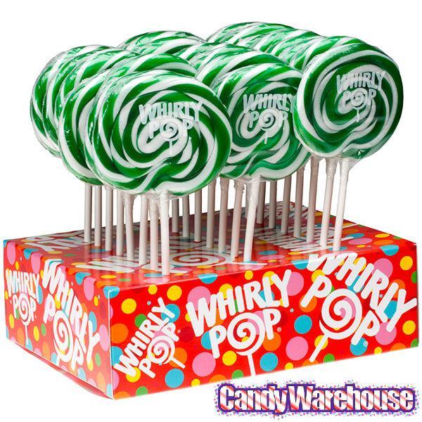 Whirly Pop 1.5-Ounce Swirl Suckers - Green: 24-Piece Display - Candy Warehouse