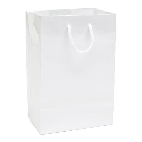 White Glossy Candy Bags with Handles - Small: 12-Piece Pack - Candy Warehouse
