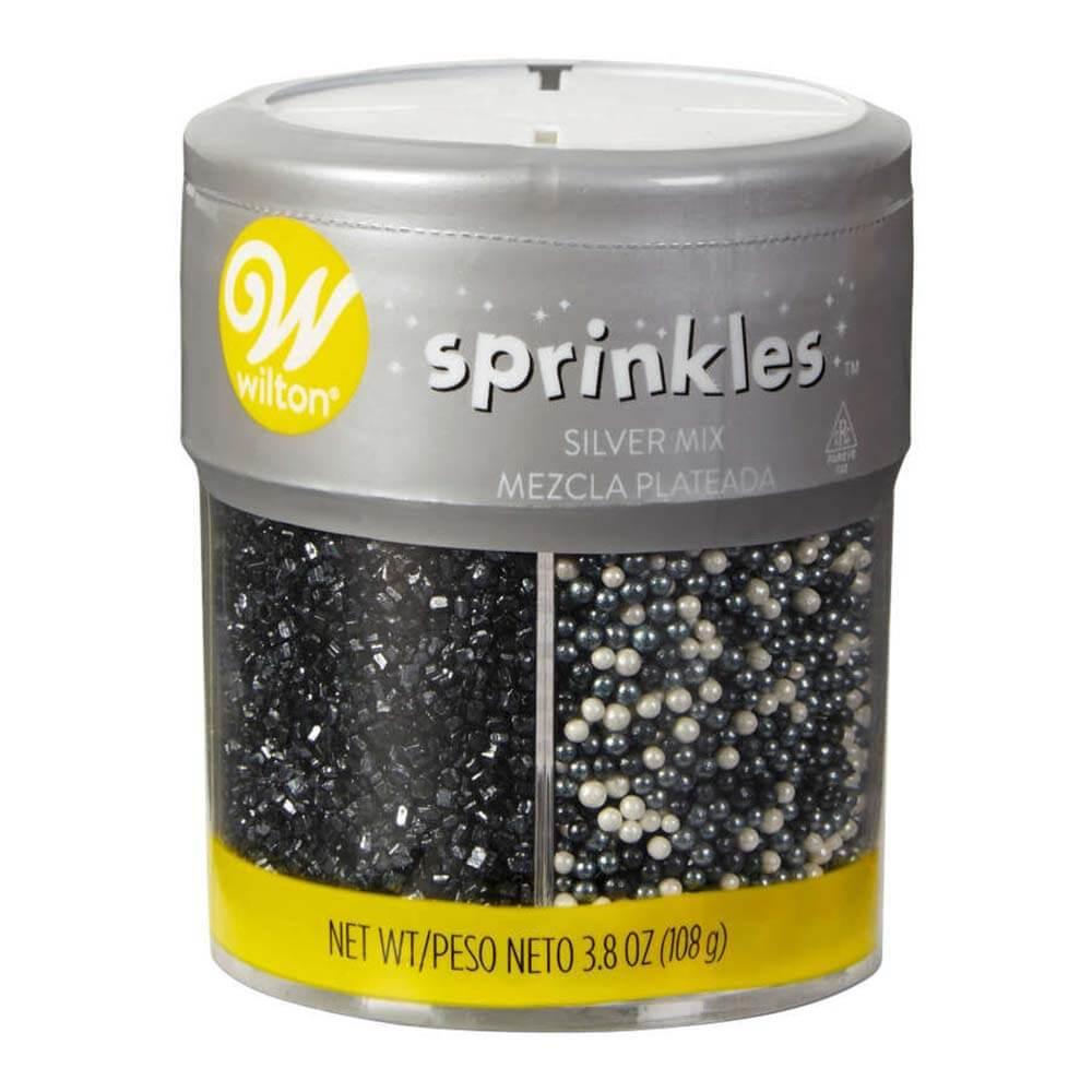 Wilton Black, White and Silver 4-Cell Sprinkle Mix: 3.8-Ounce Bottle - Candy Warehouse