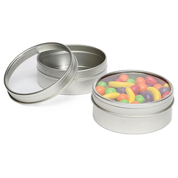 Windowed Round Candy Tins - 4-Ounce: 24-Piece Set - Candy Warehouse