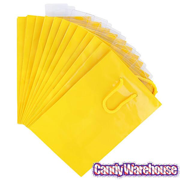 Yellow Glossy Candy Bags with Handles - Small: 12-Piece Pack - Candy Warehouse