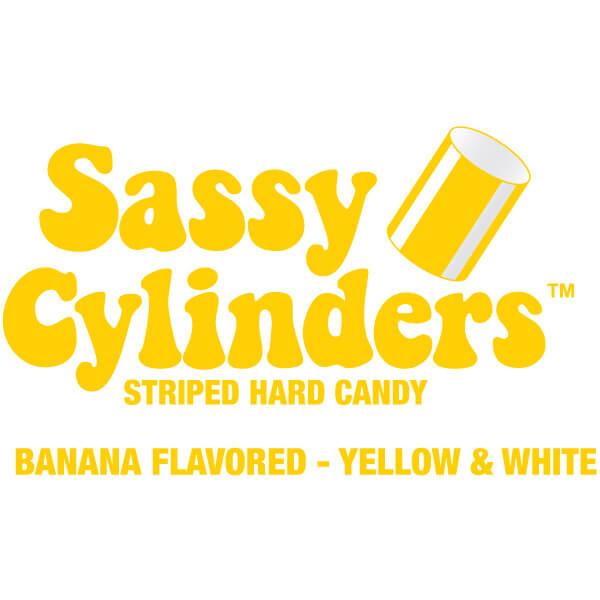 YumJunkie Sassy Cylinders Banana Yellow Striped Hard Candy: 5LB Bag - Candy Warehouse
