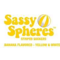 YumJunkie Sassy Spheres Banana Yellow Striped Ball Lollipops: 100-Piece Bag - Candy Warehouse