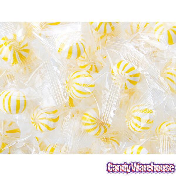 YumJunkie Sassy Spheres Banana Yellow Striped Candy Balls - Petite: 5LB Bag - Candy Warehouse