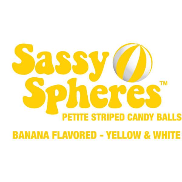 YumJunkie Sassy Spheres Banana Yellow Striped Candy Balls - Petite: 5LB Bag - Candy Warehouse