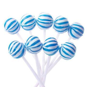 YumJunkie Sassy Spheres Blueberry Blue Striped Ball Lollipops - Petite: 400-Piece Bag - Candy Warehouse