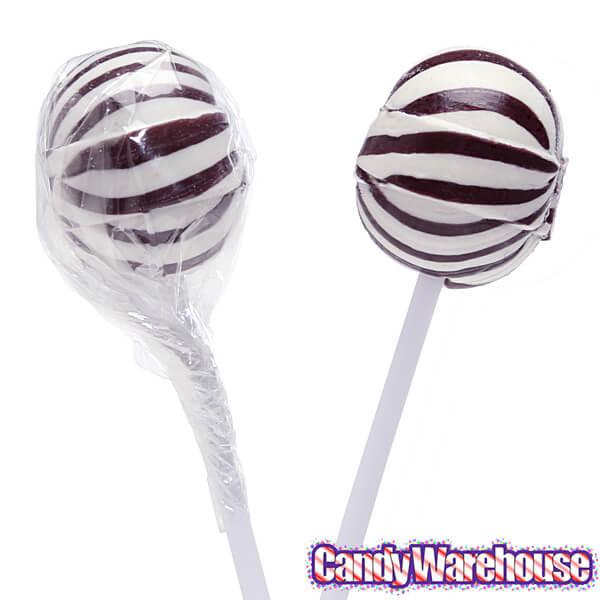 YumJunkie Sassy Spheres Cherry Black Striped Ball Lollipops: 100-Piece Bag - Candy Warehouse