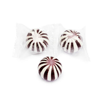 YumJunkie Sassy Spheres Cherry Black Striped Candy Balls: 5LB Bag - Candy Warehouse