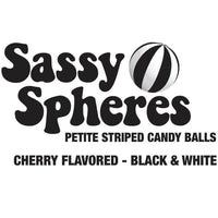 YumJunkie Sassy Spheres Cherry Black Striped Candy Balls - Petite: 5LB Bag - Candy Warehouse