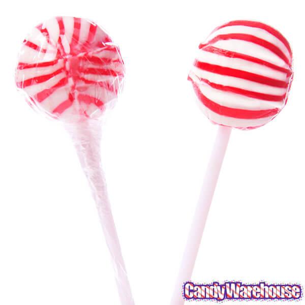YumJunkie Sassy Spheres Cherry Red Striped Ball Lollipops: 100-Piece Bag - Candy Warehouse