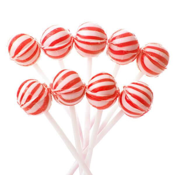 YumJunkie Sassy Spheres Cherry Red Striped Ball Lollipops - Petite: 400-Piece Bag - Candy Warehouse
