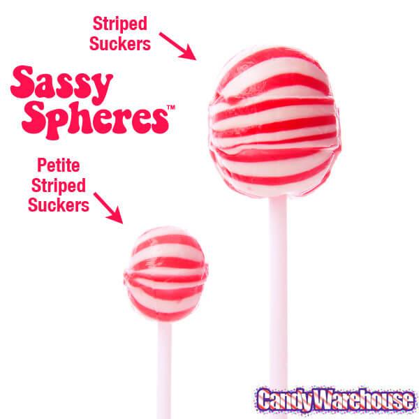 YumJunkie Sassy Spheres Cherry Red Striped Ball Lollipops - Petite: 400-Piece Bag - Candy Warehouse