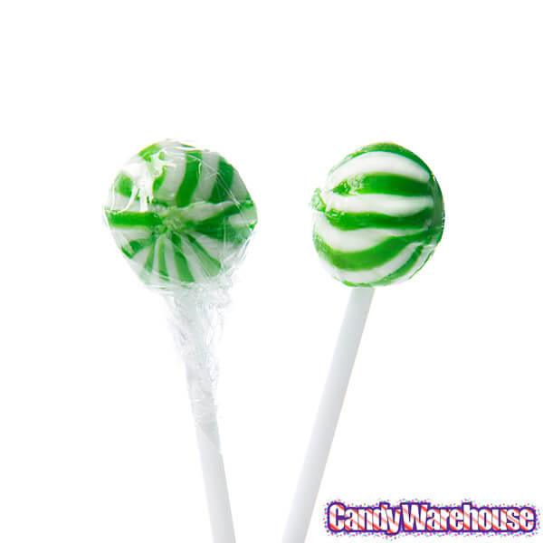 YumJunkie Sassy Spheres Lime Green Striped Ball Lollipops - Petite: 400-Piece Bag - Candy Warehouse