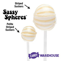 YumJunkie Sassy Spheres Pineapple White Striped Ball Lollipops - Petite: 400-Piece Bag - Candy Warehouse