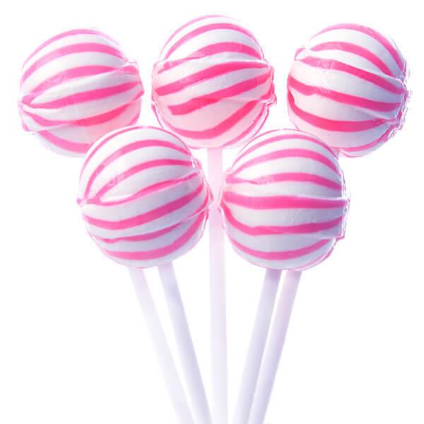 YumJunkie Sassy Spheres Strawberry Pink Striped Ball Lollipops: 100-Piece Bag - Candy Warehouse