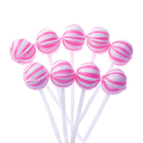 YumJunkie Sassy Spheres Strawberry Pink Striped Ball Lollipops - Petite: 400-Piece Bag - Candy Warehouse