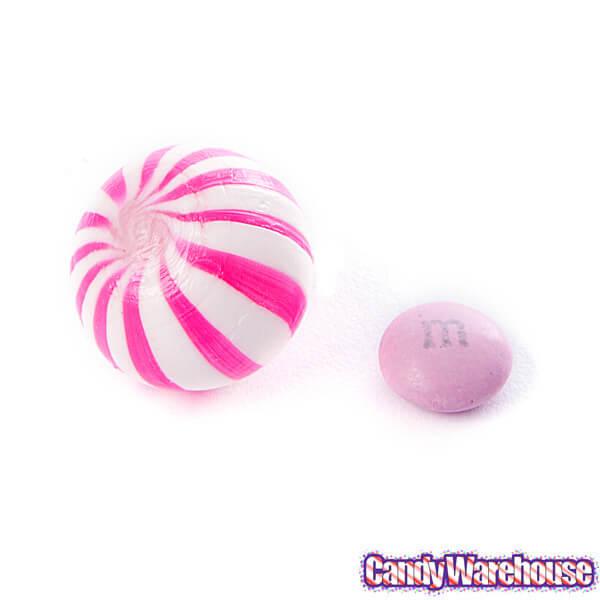 YumJunkie Sassy Spheres Strawberry Pink Striped Candy Balls: 5LB Bag - Candy Warehouse