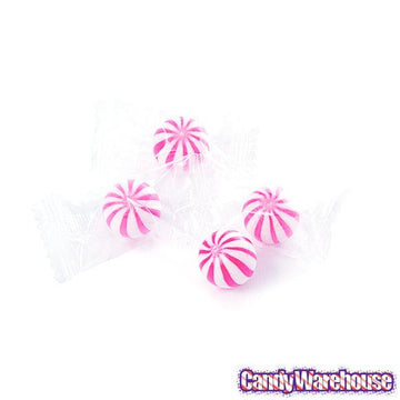 YumJunkie Sassy Spheres Strawberry Pink Striped Candy Balls - Petite: 5LB Bag - Candy Warehouse