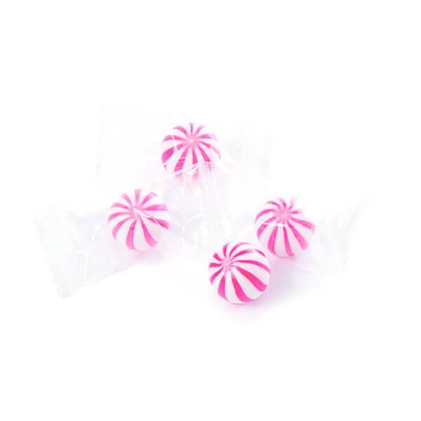 YumJunkie Sassy Spheres Strawberry Pink Striped Candy Balls - Petite: 5LB Bag - Candy Warehouse
