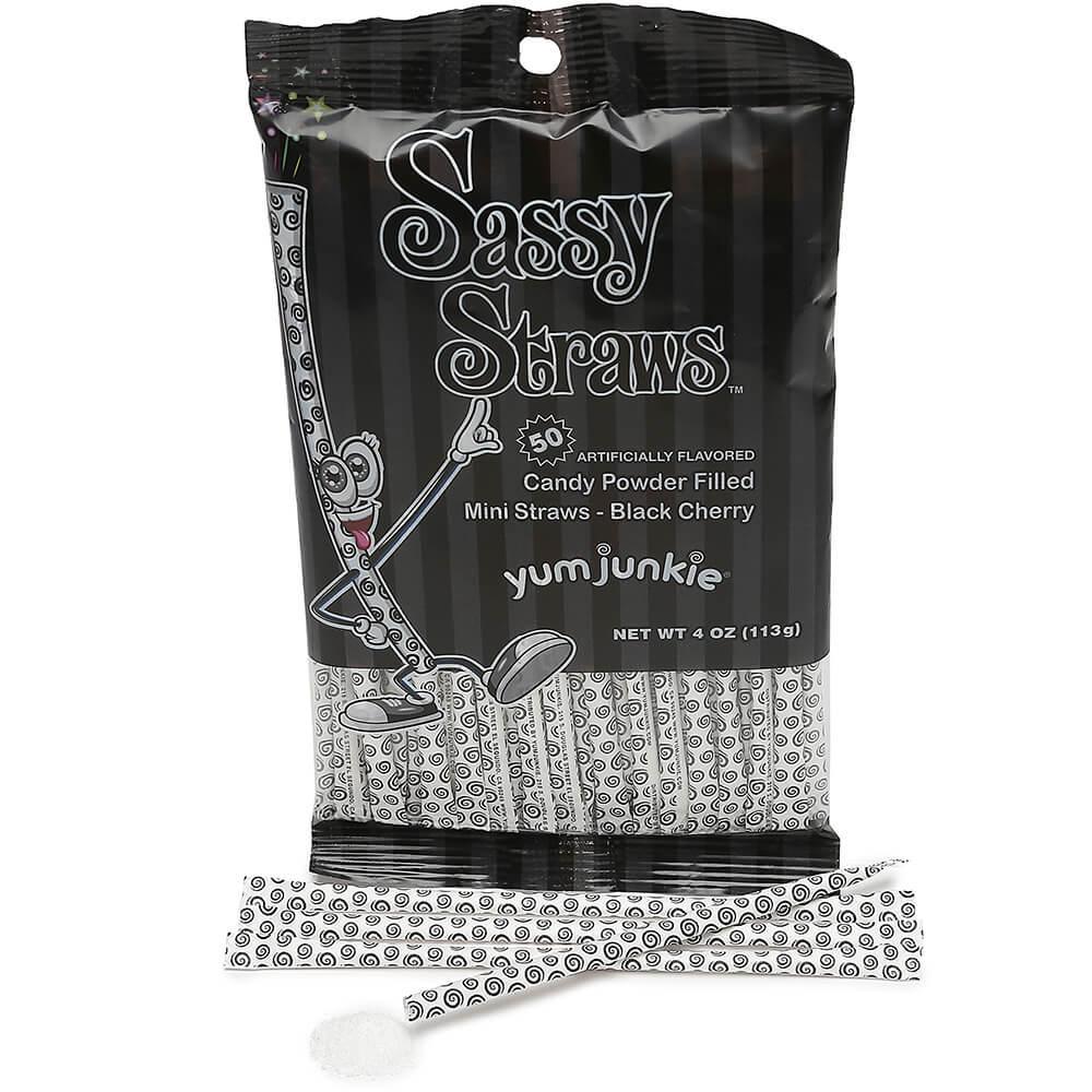 YumJunkie Sassy Straws Candy Powder Filled Mini Straws - Black Cherry: 50-Piece Bag - Candy Warehouse