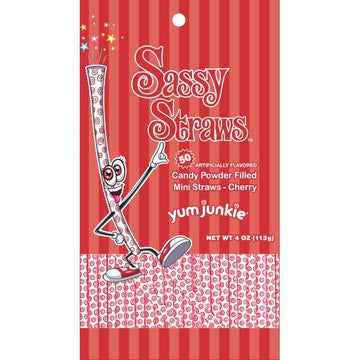 YumJunkie Sassy Straws Candy Powder Filled Mini Straws - Cherry: 50-Piece Bag - Candy Warehouse