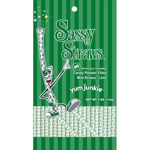YumJunkie Sassy Straws Candy Powder Filled Mini Straws - Lime: 50-Piece Bag - Candy Warehouse